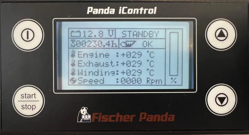 Levante Yacht Photos Pics Panda iControl display on 2022 Xquisite Yachts X5 PLUS, showing engine and system status.