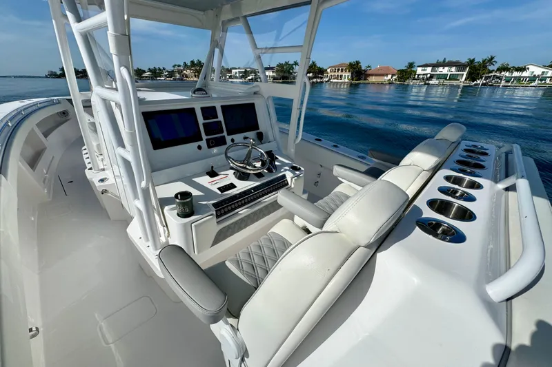 All Eyez On Me Yacht Photos Pics 2024 Invincible 39 Open Fisherman boat interior with modern helm and seating.