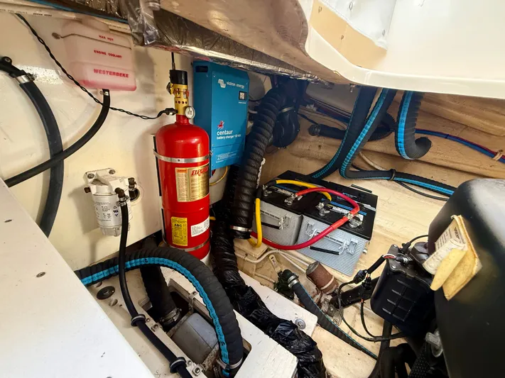  Yacht Photos Pics Engine room of 2008 Tiara Yachts 3500 Sovran with battery and fire extinguisher.