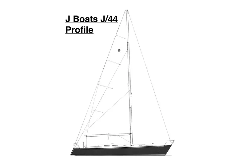 Imagine Yacht Photos Pics Profile drawing of 1990 J Boats J/44 sailboat, showcasing sleek design and mast height.