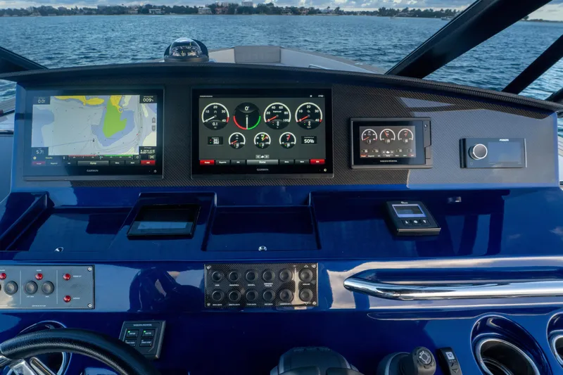 Katerina Yacht Photos Pics Cockpit of 2021 Pardo Yachts 43 with advanced navigation and control displays.