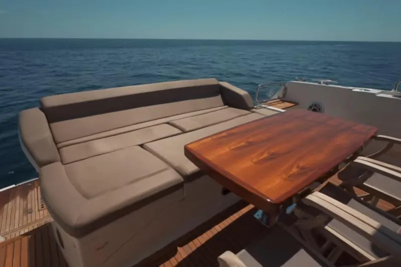  Yacht Photos Pics Luxurious seating area on 2013 Prestige 550 S yacht with ocean view.