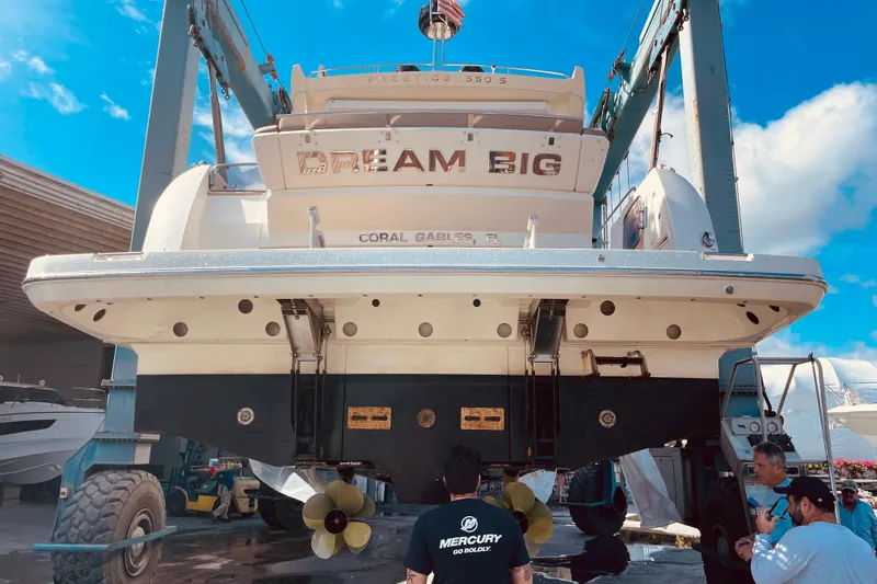  Yacht Photos Pics Prestige 550 S yacht "Dream Big" in dry dock, Coral Gables, 2013 model.