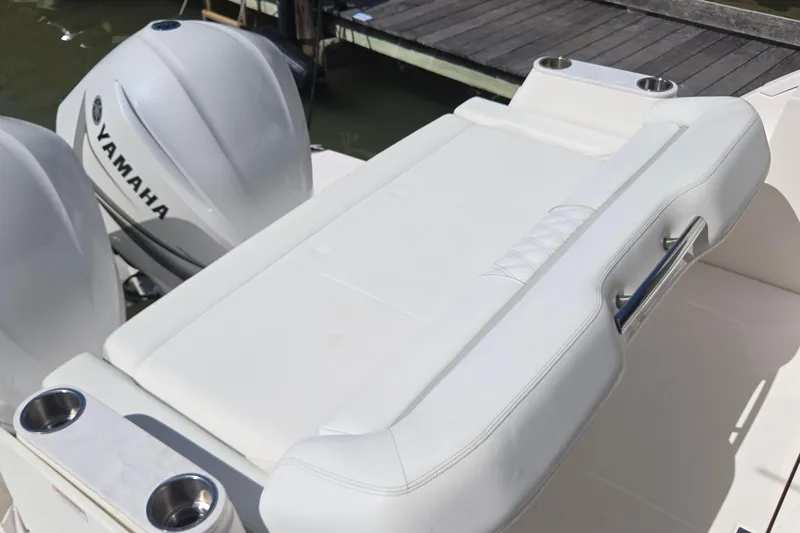  Yacht Photos Pics 2021 Regal 36 XO boat with Yamaha engines and cushioned seating.