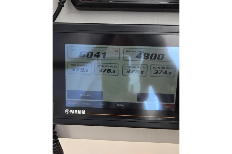  Yacht Photos Pics Yamaha display showing trip data on a 2021 Regal 36 XO boat.