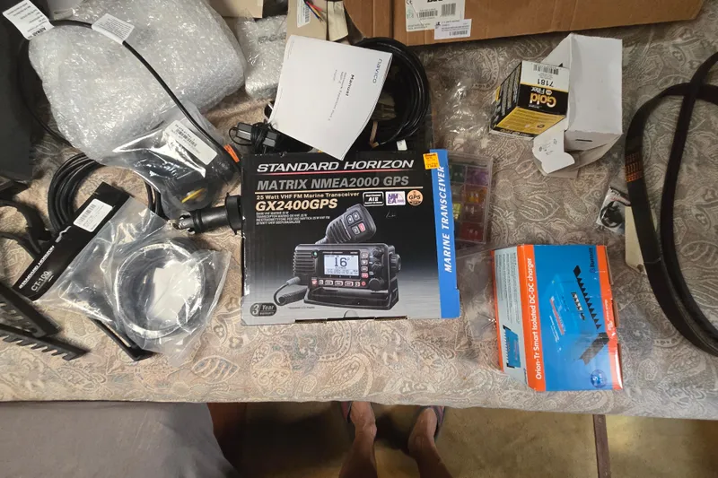 Blue Song Yacht Photos Pics Marine equipment and accessories for Amel Maramu 45, including Standard Horizon GX2400GPS transceiver.