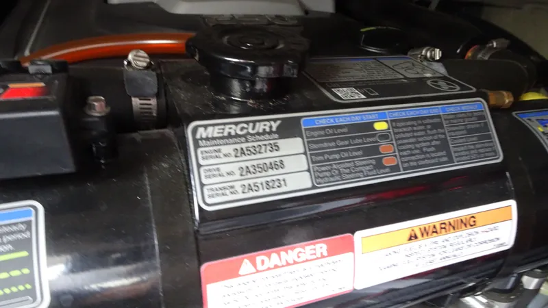 Sc Yacht Photos Pics Mercury engine maintenance labels on a 2018 Carver C34 Coupe.