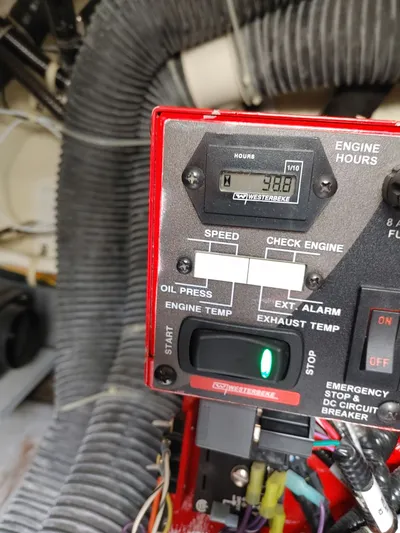 Sc Yacht Photos Pics Engine control panel with hour meter, switches, and wiring in a 2018 Carver C34 Coupe.