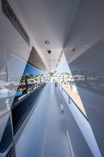 Wire We Here Yacht Photos Pics Side deck view of 1995 Crescent Westport Pilothouse yacht in marina.