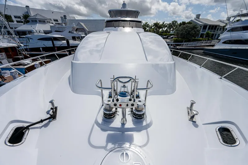 Wire We Here Yacht Photos Pics 1995 Crescent Westport Pilothouse yacht bow view at marina.