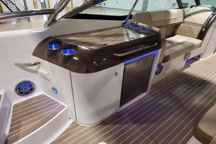  Yacht Photos Pics 2017 Formula 350 Crossover Bowrider interior with seating and built-in amenities.