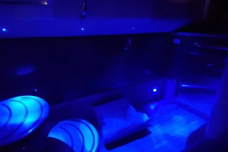  Yacht Photos Pics 2017 Formula 350 Crossover Bowrider interior with blue ambient lighting.