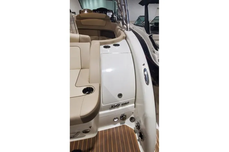  Yacht Photos Pics 2017 Formula 350 Crossover Bowrider interior with beige seating and sleek design.