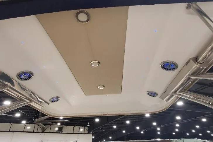  Yacht Photos Pics 2017 Formula 350 Crossover Bowrider interior ceiling with lights and speakers.