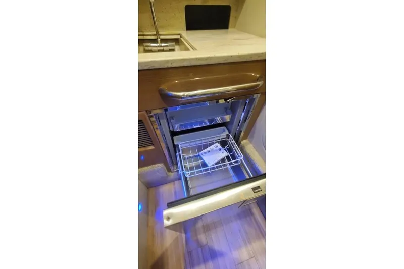  Yacht Photos Pics 2017 Formula 350 Crossover Bowrider interior with open drawer and sink.