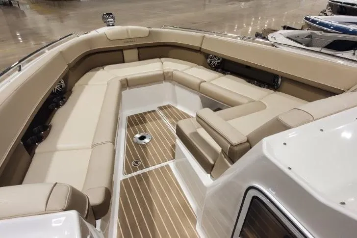  Yacht Photos Pics 2017 Formula 350 Crossover Bowrider with spacious seating and elegant wood flooring.