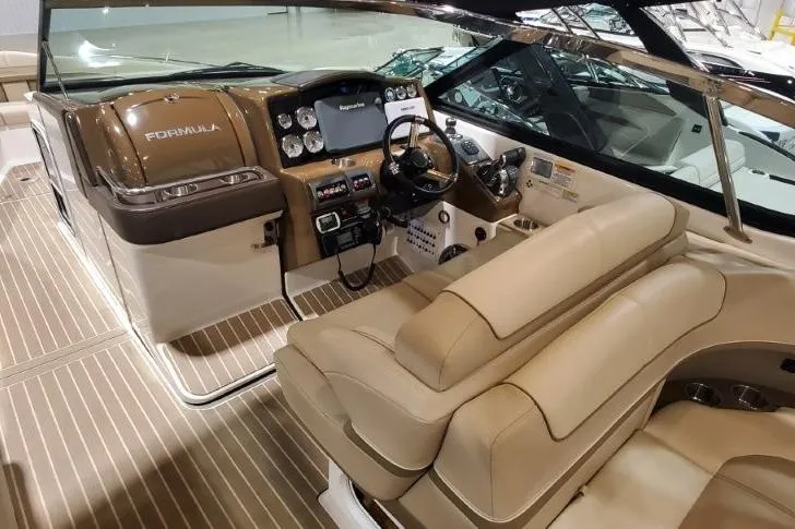  Yacht Photos Pics 2017 Formula 350 Crossover Bowrider interior with luxurious seating and modern dashboard.