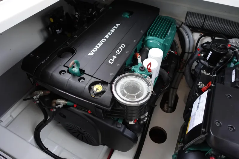 Somedays Here Yacht Photos Pics Volvo Penta D4-270 engine in 2021 Jeanneau NC 37 boat, detailed view.