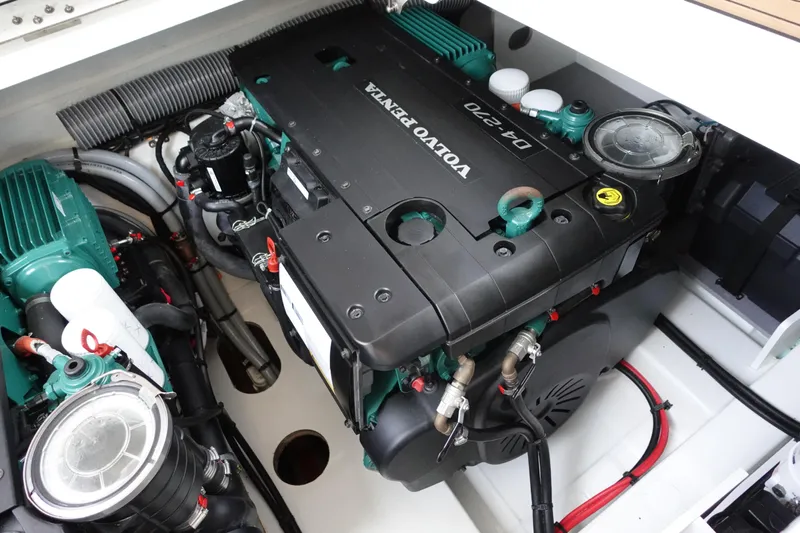 Somedays Here Yacht Photos Pics Engine compartment of 2021 Jeanneau NC 37 with Volvo Penta D4-270 engine.