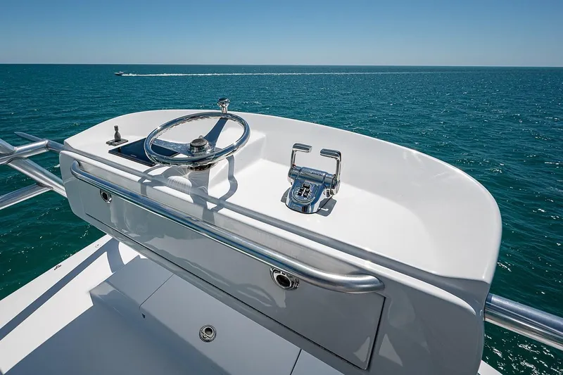 Cast Away Yacht Photos Pics 2008 Hatteras 68 Convertible yacht helm with ocean view.