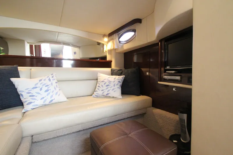  Yacht Photos Pics Luxurious interior of 2008 Sea Ray 44 Sundancer yacht with cozy seating and entertainment area.