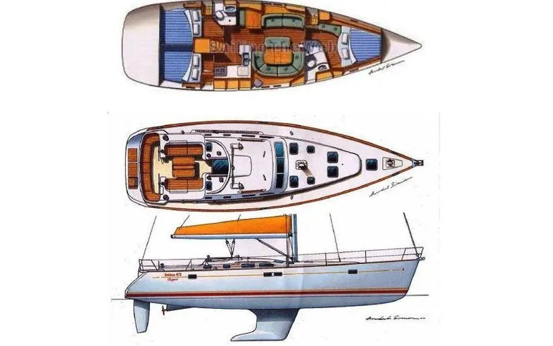  Yacht Photos Pics Beneteau Oceanis 473 2002 yacht design with deck and interior layout.