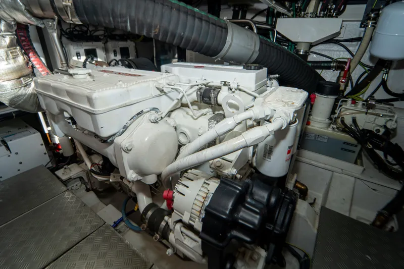 Avanti Yacht Photos Pics Engine room of 2022 Ferretti Yachts 500, showcasing mechanical components and systems.