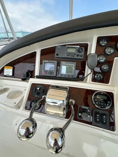  Yacht Photos Pics Control panel of a 2006 Carver 38 Super Sport yacht with navigation instruments.