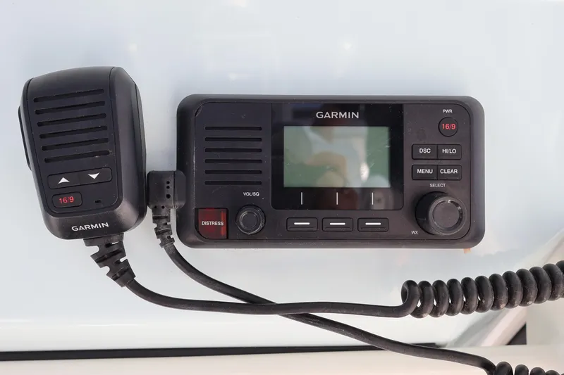 Yacht Photos Pics Garmin marine radio system on 2022 World Cat 280 CC-X boat dashboard.