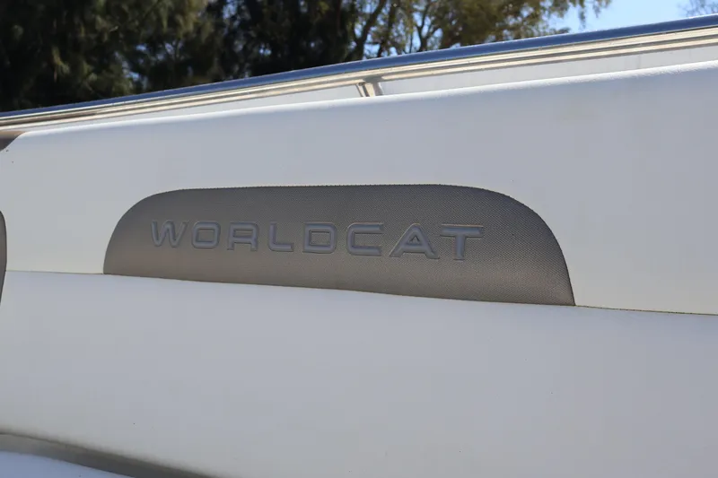  Yacht Photos Pics 2022 World Cat 280 CC-X boat logo on white interior panel.