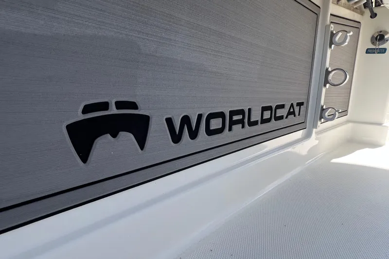  Yacht Photos Pics 2022 World Cat 280 CC-X boat interior with logo detail.