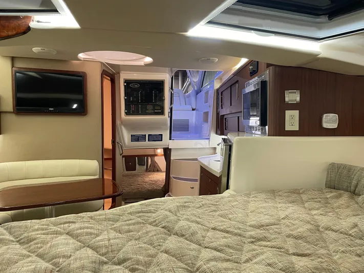  Yacht Photos Pics Interior of 2022 Grady-White Express 370 boat, featuring cozy seating and modern amenities.