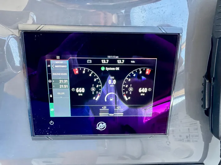  Yacht Photos Pics Dashboard display of a 2025 Beneteau Gran Turismo 36, showing engine RPM and system status.