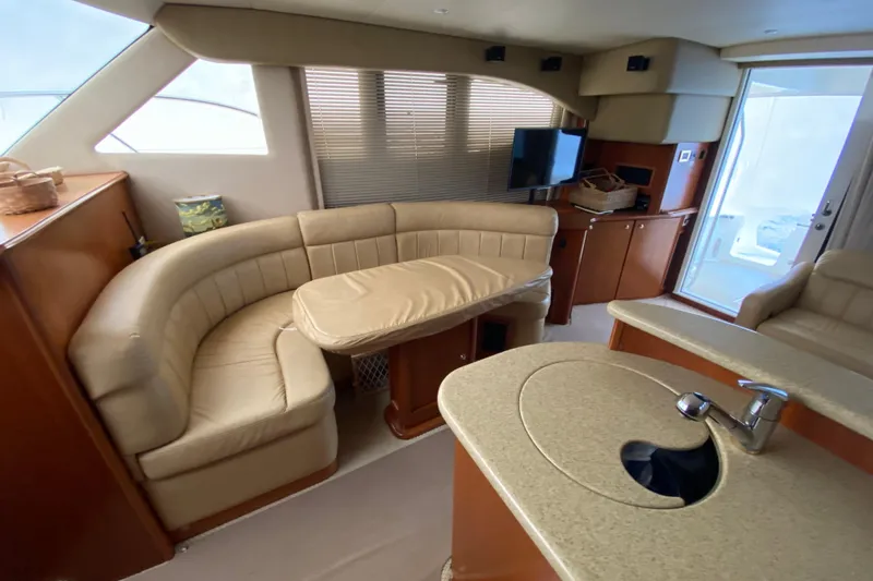 Gettsea Yacht Photos Pics Luxurious interior of 2008 Silverton 45 Convertible yacht with plush seating and modern amenities.
