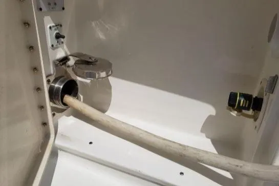 Gettsea Yacht Photos Pics 2008 Silverton 45 Convertible yacht utility area with hose connection and control panel.