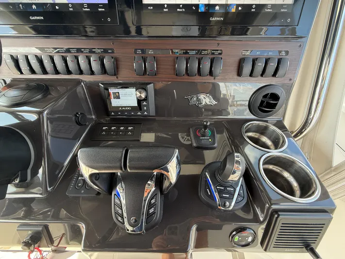  Yacht Photos Pics Control panel of 2022 Pursuit S 358 Sport boat with advanced navigation and controls.