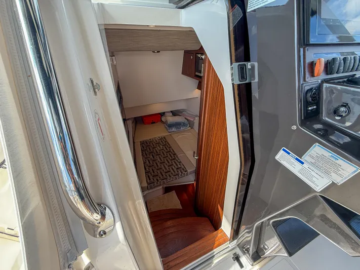  Yacht Photos Pics Interior cabin view of 2022 Pursuit S 358 Sport boat, featuring modern design and amenities.