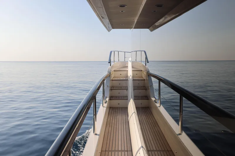  Yacht Photos Pics 2023 Absolute Navetta 68 yacht deck overlooking calm sea.