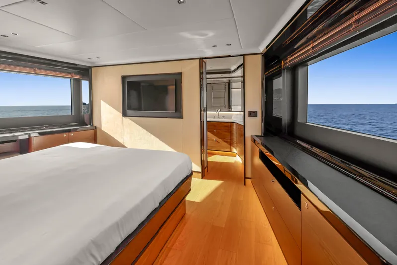  Yacht Photos Pics Luxurious interior of 2023 Absolute Navetta 68 yacht with ocean view.