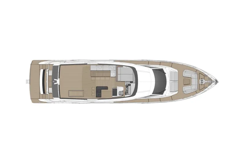  Yacht Photos Pics Top view layout of 2023 Ferretti Yachts 860, showcasing spacious deck design.