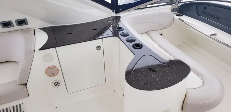 Yacht Photos Pics 2010 Meridian 441 Sedan yacht interior with sleek seating and modern design.