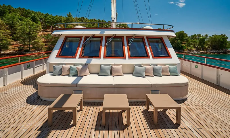 Corsario Yacht Photos Pics Luxurious deck seating on 2019 Custom RADEŽ d.d. Schooner yacht.