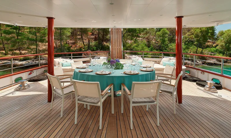 Corsario Yacht Photos Pics Luxurious dining area on the 2019 Custom RADEŽ d.d. Schooner yacht.
