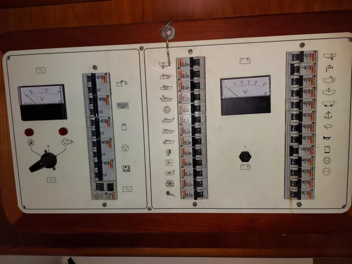 No Name Yacht Photos Pics Electrical control panel on a 2001 Apreamare 10M Cabinato boat.