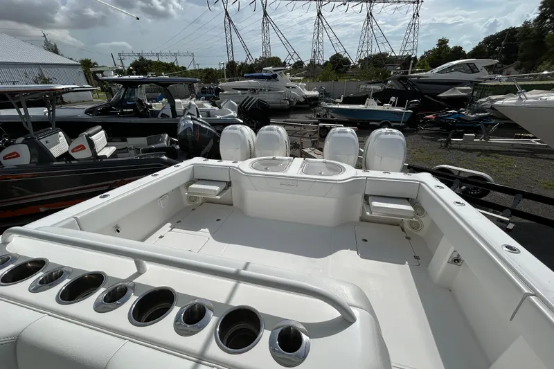  Yacht Photos Pics 2019 Invincible 40 Catamaran with spacious deck, multiple rod holders, and powerful engines.