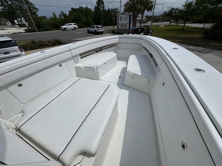  Yacht Photos Pics 2018 Jupiter 34 HFS boat with spacious white seating and sleek design.