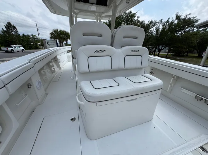  Yacht Photos Pics 2018 Jupiter 34 HFS boat interior with white seating and spacious deck.