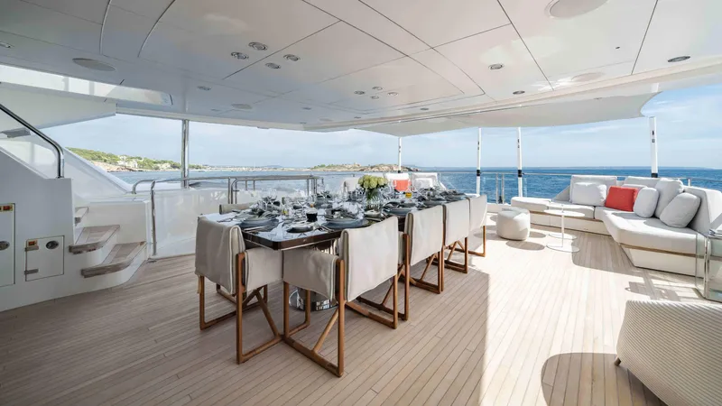  Yacht Photos Pics Luxurious Sunseeker 131 Yacht 2016 with elegant outdoor dining area and ocean view.