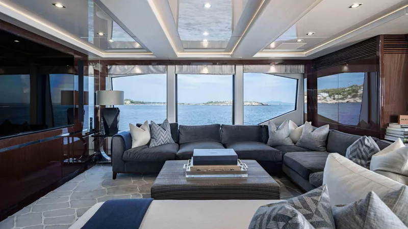  Yacht Photos Pics Luxurious Sunseeker 131 Yacht 2016 interior with ocean view and elegant seating area.