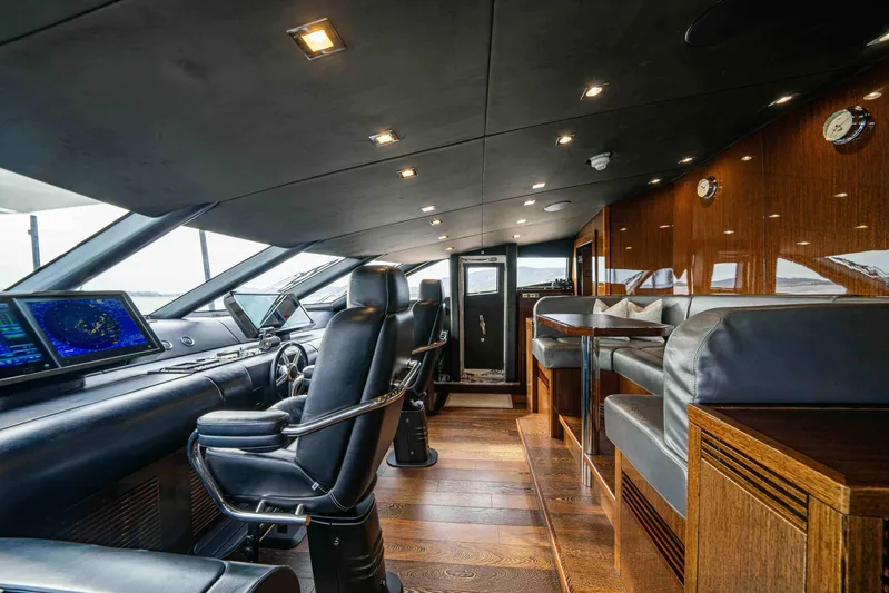  Yacht Photos Pics Luxurious interior of 2016 Sunseeker 131 Yacht with sleek design and modern navigation equipment.